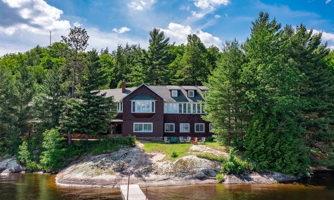 Town of Piercefield House | Historic Warren Point Lodge ~ 1,000 Feet Of Beautiful Waterfront on Tupper Lake
