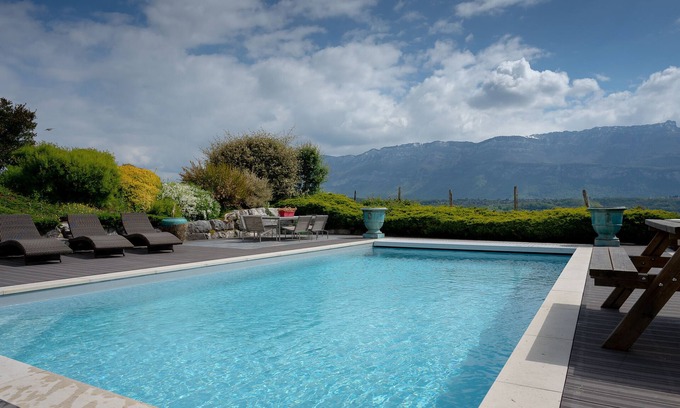 La Motte-Servolex House | Holiday Home 'Le Balcon Des Bauges' with Mountain View, Shared Pool and Wi-Fi