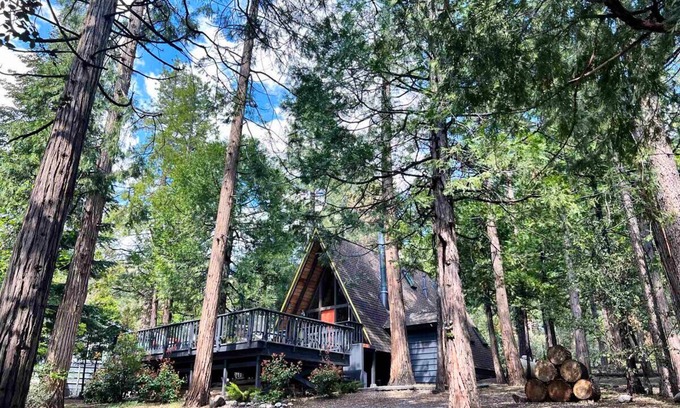 Fern Valley Cabin | House Little Bird Woodsy Retro A-Frame Cabin with Hot Tub