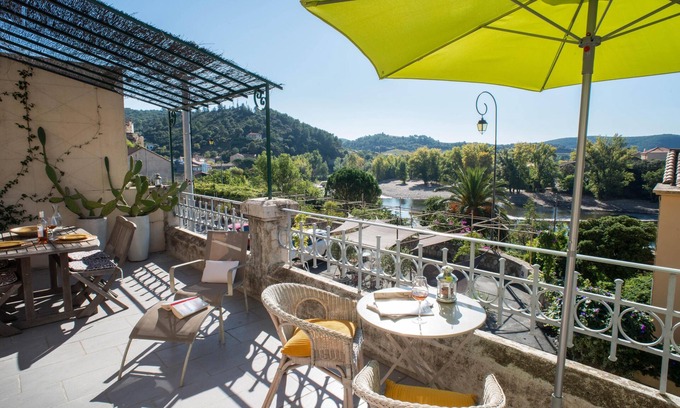 Roquebrun House | In the middle of Roquebrun, sunny terrace overlooking the river