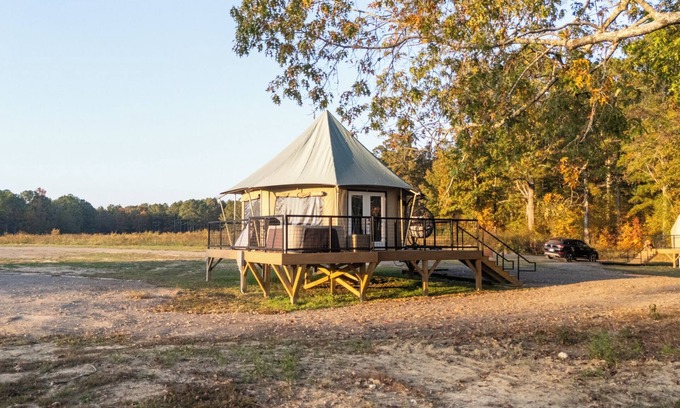 Coosa Resort | Lake Front Exclusive Glamping Tent: Hot Tub, TV, & Soaking Tub