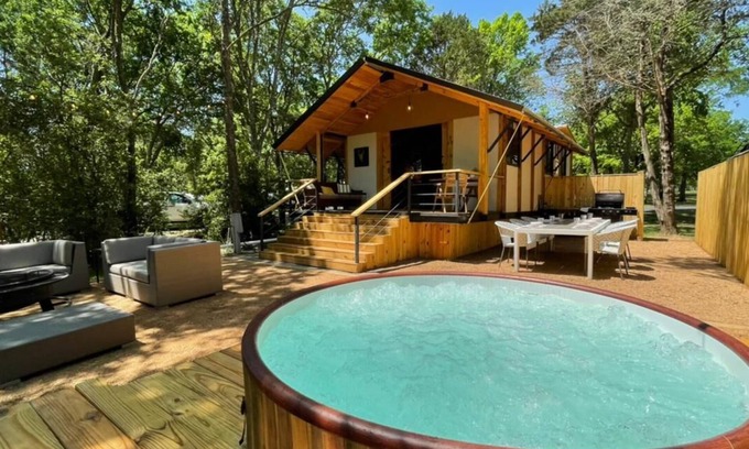 Bastrop Cabin | Lake front glamping cabin. Bathroom inside.