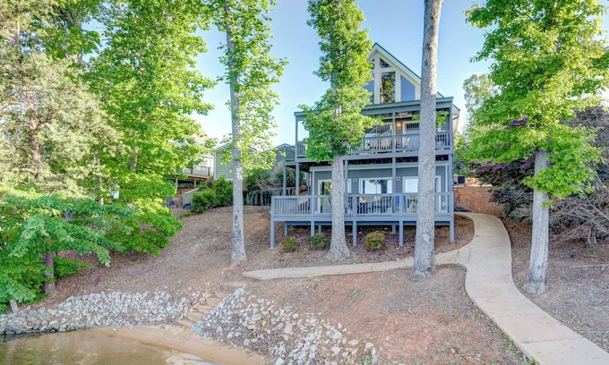 Seneca House | Lakefront 4BR home with sandy beach and big views! Private Dock, 15min Clemson