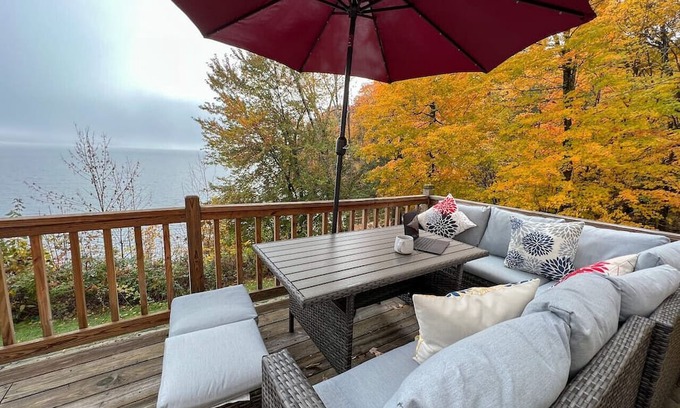 Newport Center Cottage | Lakefront Cabin | Boat Dock-Fireplace-Sunset Views