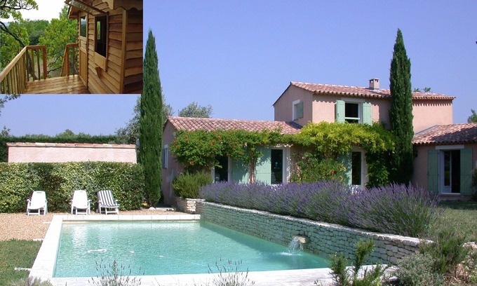 Croagnes Villa | Luberon villa 10 people plus 2 in CABANE PERCHEE in an oak- HEATED pool