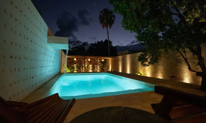 Chichen Itza - Valladolid House | Luxe Oasis w/private pool, waterfall, yoga & hammock garden. Sleeps 12. Walk Downtown.