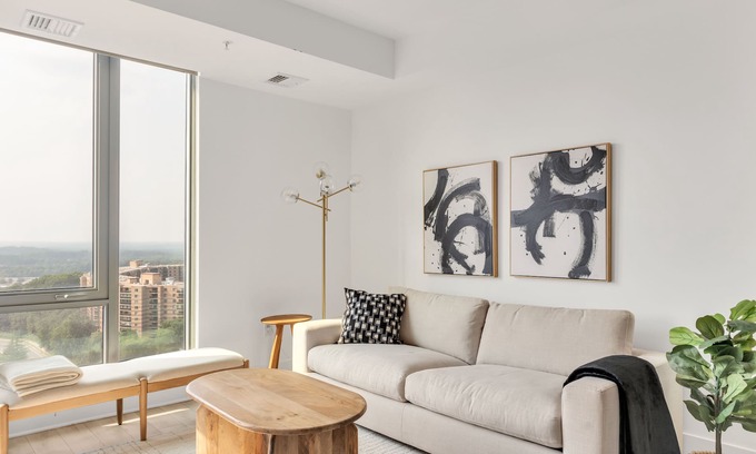 McLean Apartment | Luxi Natural Oak + Beige 2BR In Tysons Boro Area w Amenities + Mall/Pool/Gym