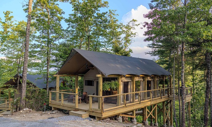 Zirconia Cabin | Luxury Tree Tent in Tuxedo Falls Resort with Private Waterfalls & Hiking