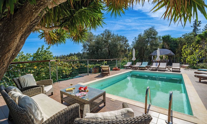 Tselendata Villa | Luxury Venetian Stone Villa- Amazing Private Pool Area and views near Fiskardo