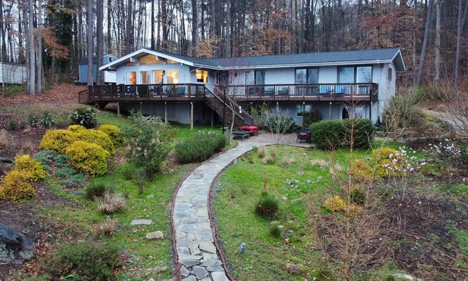 Littleton House | Main lake view, private beach and dock at Lake Gaston. Pet-Friendly!