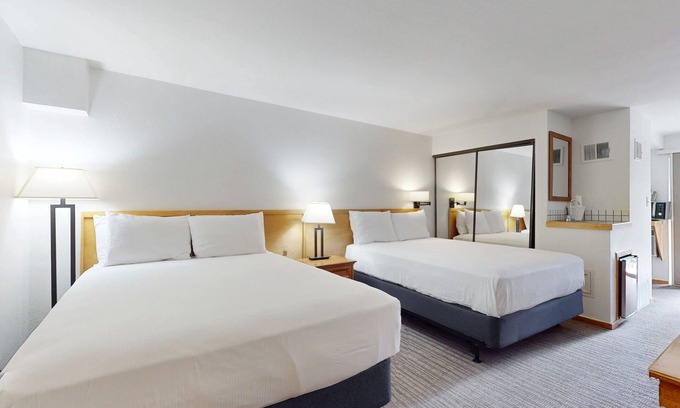 West End Cabin | Main St. studio - pool & hot tub - walk to lifts, dog-friendly, private balcony