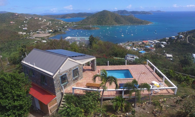 Lower Carolina House | Mesmerizing view with pool 2 bedroom stone cottage in Coral Bay