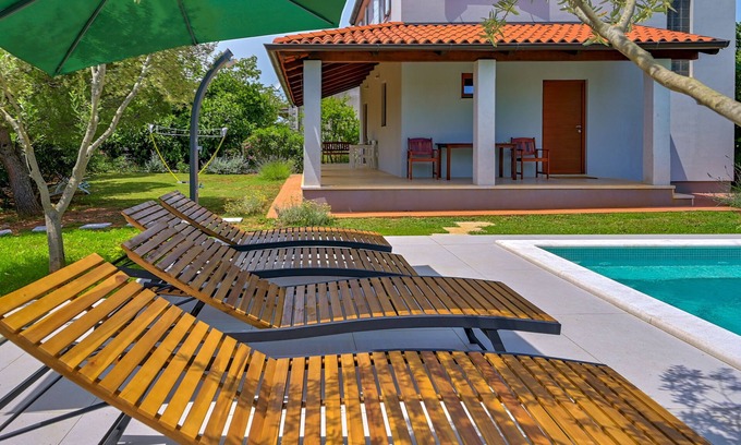 Krnica House | Modern house in a quiet location with a fenced garden, porch and private pool