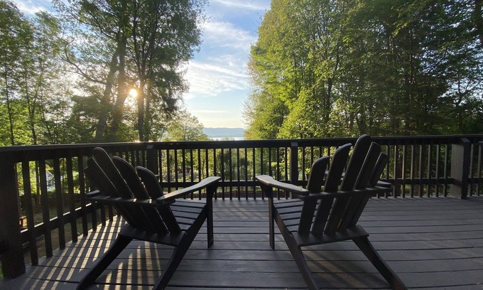 Lake George House | Modern open concept house w/Lake George views, private beach- 5 mins to village