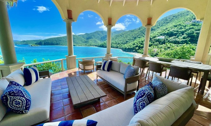 Maho Bay Quarter Villa | North Shore Waterfront with Beach Access & Big Views of the Clear Water Below