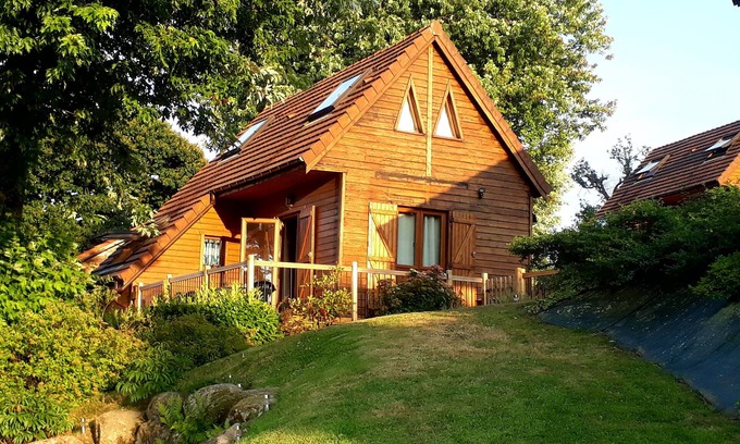 Saint-Germain-de-Tallevende-la-Lande-Vaumont Ski Chalet | Overlooking the Lake & Golf Course, heated Swimming Pool (May to Sept),Play area