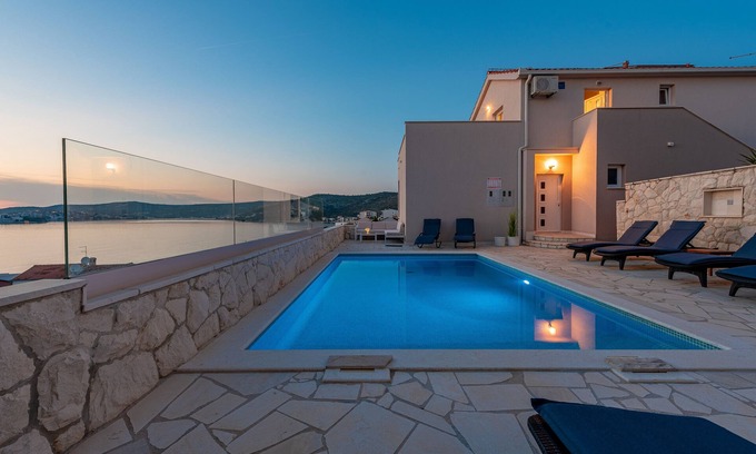 Razanj Apartment | "Perfect runaway"in a quiet bay with sea view and pool relaxing area-app 1 for 5