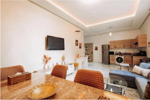 Ain Harrouda Apartment | Premium Romantic 1 Bedroom & Living Room with Swimming pool & Garden view