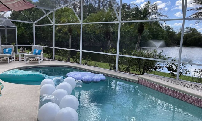 Chatham Park House | Private South Facing Heated Pool & Lakeview~5 Mi From Disney