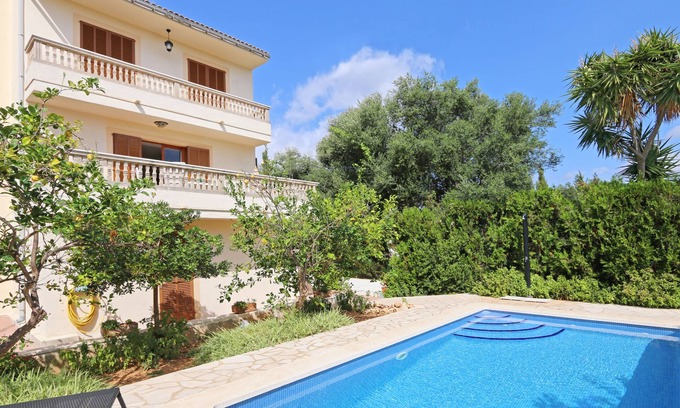 Sa Coma House | Quiet residential area, beach 300m, pool, rustic kitchen, ideal for families