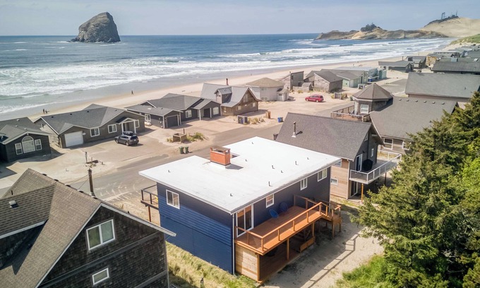 Kiwanda Shores House | Relaxed Ocean View Across From Haystack Rock with Game Room and EV Charging!