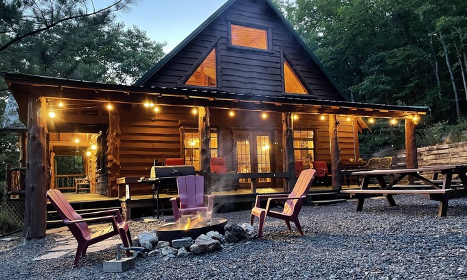 Board Camp Cabin | Ride to the trails from this secluded Luxury Cabin in Wolfpen Gap-Bear Mountain