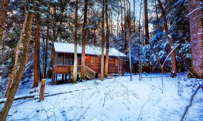 Lansing Cabin | Romantic Cabin 1 with Hot Tub on Screened porch next to National Park