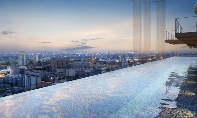 Bang Kapi Condo | Rooftop pool gym shopping mall train boat walk 5 min high floor wifi 22