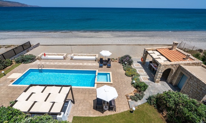 Rapaniana Villa | Seafront villa w/private adults & kids pool, ping pong table & bbq area