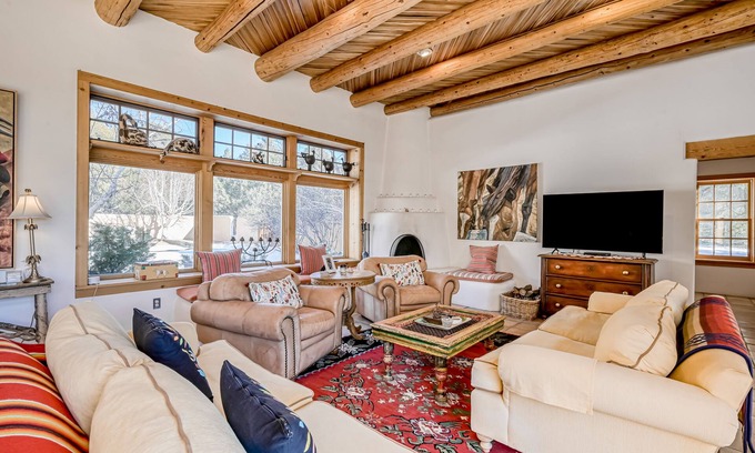 Valdez House | Secluded, dog-friendly adobe home with patio, kivas, & washer/dryer