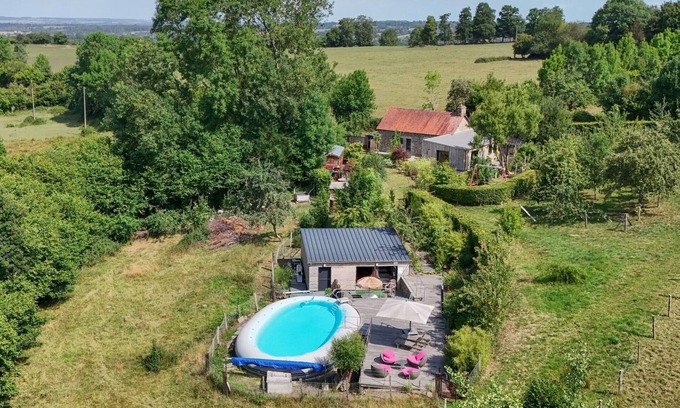 La Lande-de-Goult Cottage | Secluded Retreat with Private Pool, Nordic Spa & Mountain Decor