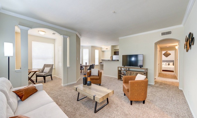 Alden Bridge Apartment | Serene Escape in the Pines near shopping, dining, entertainment, and businesses!