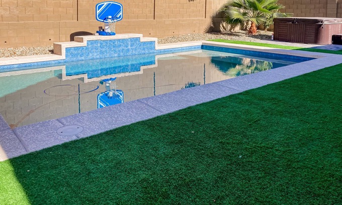 Canyon Trails West House | Single-story home with enclosed yard, private pool, hot tub, patio, & grill