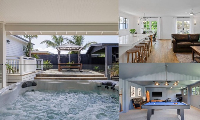 Cape Woolamai House | Spa jacuzzi, modern, stylish, separate games room, backyard, fully fenced