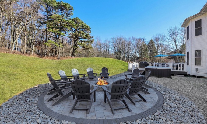 Long Pond House | Spacious 6-bedroom Pocono Home with Hot Tub, Game and Theater rooms, Fire Pit!