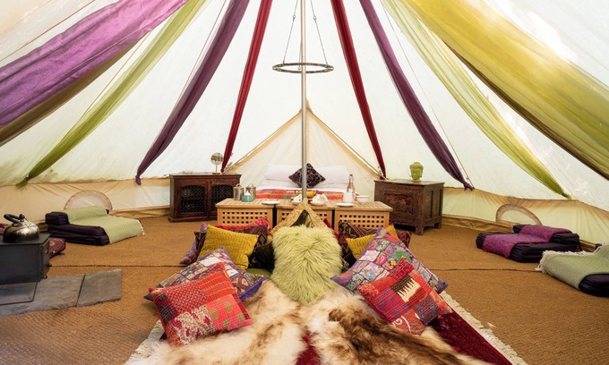Burghclere RV Rental | Spacious and cosy 6 meter Bedouin Bell Tent in a secluded woodland clearing
