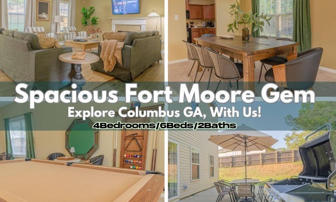 Columbus House | Spacious Gem Near Fort Moore|4br|2bt|Bbq
