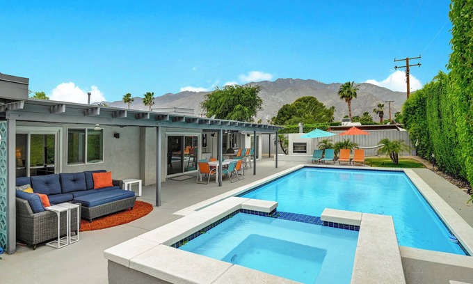 Sunrise Vista Chino House | Teal and Tangerine Retreat, Movie Colony East, Hot Tub, Pool, Dog Ok