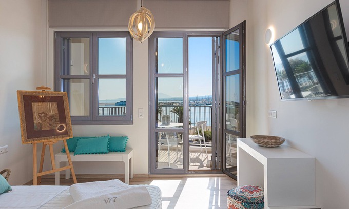 Old Town Rethymnon House | V77 Seafront Leto Suite with roof top hot tub.