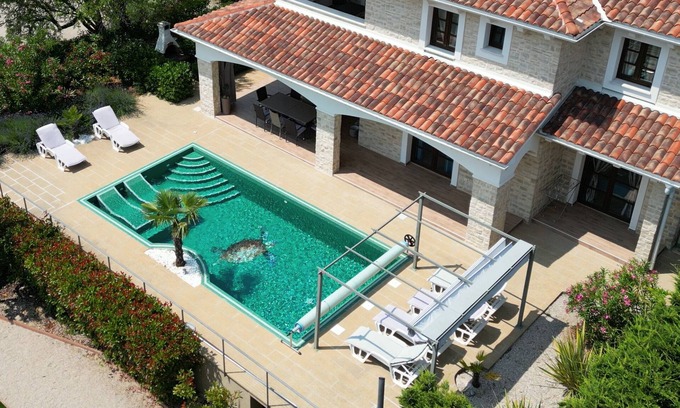 Krk House | Villa CECILIA (5*): Stone house, heated indoor pool, big outdoor pool, fitness
