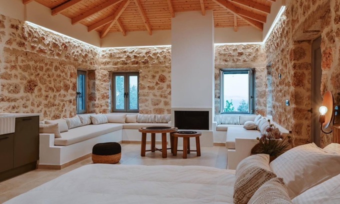 Loutsa Villa | Villa Nevas (5000sqm plot with Private Stone House with Pool and Amazing Seaview)