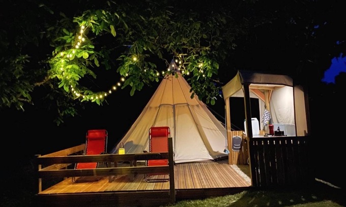 Moncrabeau RV Rental | Walnut Tipi Tent @finders Keepers France. Adults Only Retreat. 13 Acres and Lake