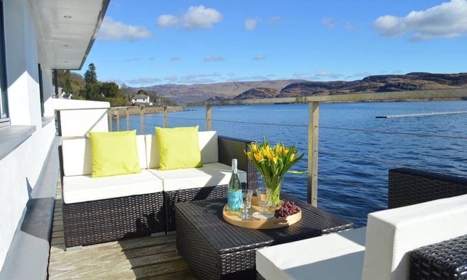 Tighnabruaich House | Waterside Villa, shore front location with 22m balcony, 5 bathrooms, sleeps 8