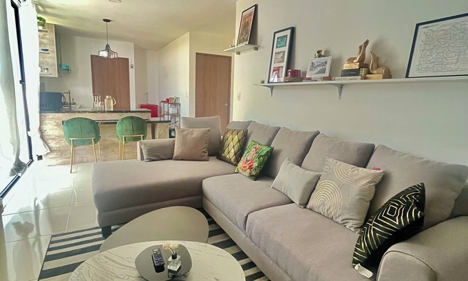 Puebla Apartment | Wonderful view, wooded road and shopping plaza across the street.