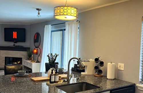 Englewood Apartment | French Inspired Stay Fireplace Coffee bar Cozy