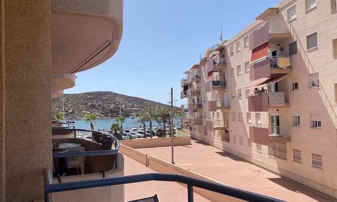 Puerto de Mazarron Apartment | Accessible apartment 50 metres to beach ,large communal pool, sea view balcony